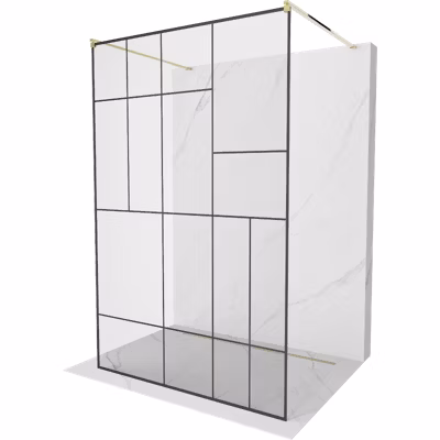 Mexen Kioto paroi de douche autoportante 100 x 200 cm, motif noir 8 mm, or – 800-100-002-50-78