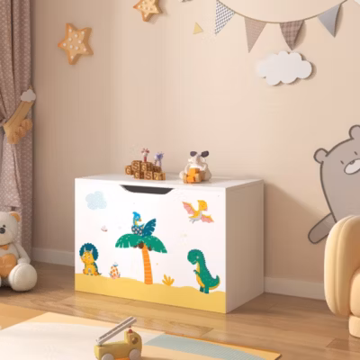 Coffre de rangement Oleiros pour enfant 40 x 60 x 30 cm blanc vert jaune en.casa