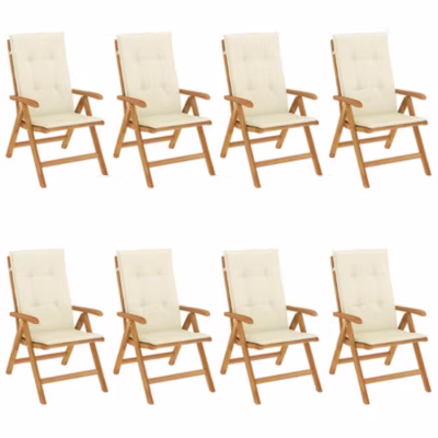 Chaises de jardin inclinables et coussins lot de 8 teck solide vidaXL