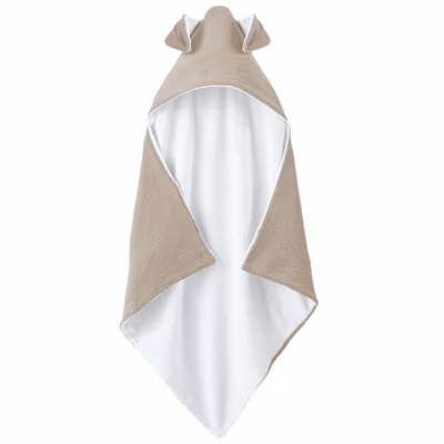 Cape, sortie de bain pour bébé intérieur 100 % coton – 75 x 75 cm – Lapin – Beige – Monsieur Bébé