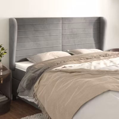 3118156 vidaXL Tête de lit avec oreilles Gris clair 183x23x118-128 cm Velours