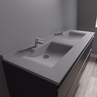 Plan double vasque en résine de synthèse gris RESIPLAN – 140 cm