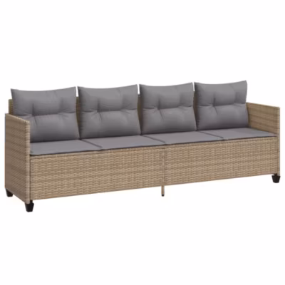 Chaise longue avec coussins beige résine tressée vidaXL