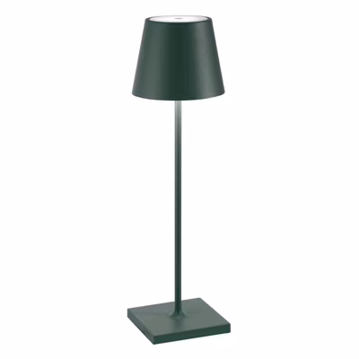 Lampe de table LED Zafferano Poldina Pro Dark Green, rechargeable et dimmable, avec une autonomie allant jusqu&rsquo;à 12 heures.