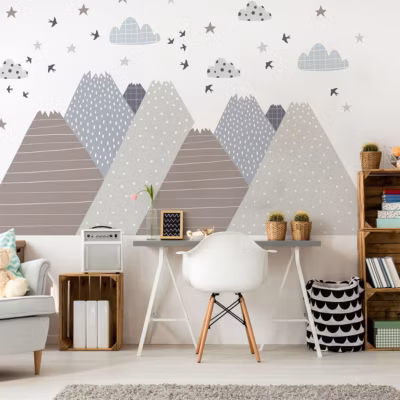 Stickers muraux enfants – Décoration chambre bébé – Autocollant Sticker mural géant enfant montagnes scandinaves LOLAKA – 40x60cm
