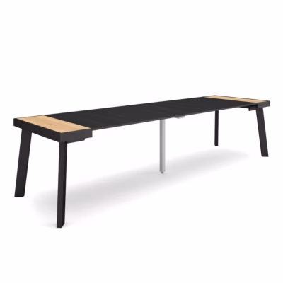 Table console extensible 302x90x77cm couleur chêne et noir