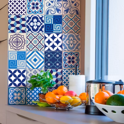 Sticker Mural Carrelage adhésif Cuisine Salle de Bain – 24 STICKERS CARREAUX DE CIMENT AZULEJOS LENDRO – 24stickers15x15cm