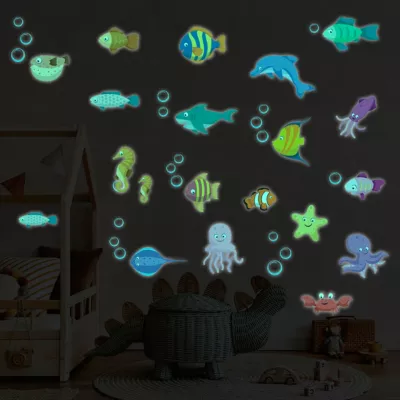 Sticker phosphorescent lumineux – ANIMAUX MARINS – Autocollant mural plafond enfant fluorescent – 30x40cm