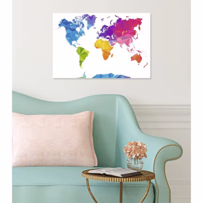 Tableau verre acrylique Pop World mappemonde colorée 60 x 40 cm – Décoration murale photo pour la maison