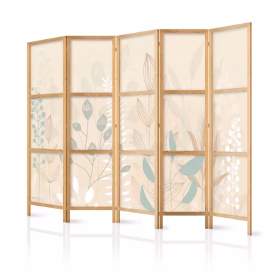 Paravent japonais -Diverses plantes pastelbeige.