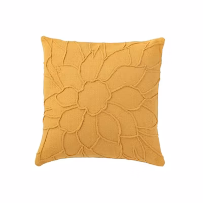 Coussin carré avec fleur en textile orange 43x43x10 cm