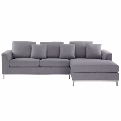 Canapé d&rsquo;angle 4 places OSLO Tissu Gris clair Côté gauche