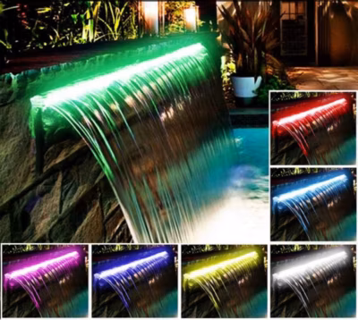Lame d&rsquo;eau de piscine LED Cascade chute d&rsquo;eau en acrylique 60cm Piscine et bassins Compatible traitement au sel chlore
