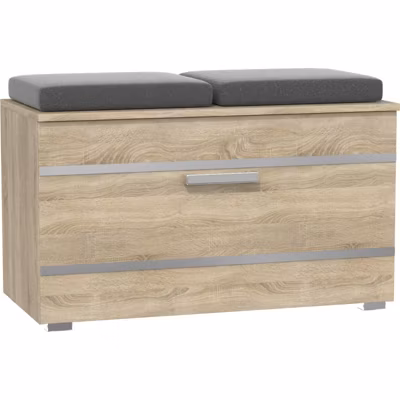 ALMORA – Meuble à chaussures – 4 niches + 2 coussins – 85x45x35 cm – Banc à chaussures – Chêne Sonoma