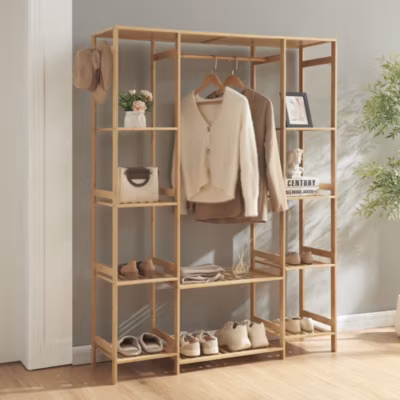 Portant à vêtements Ilomantsi bambou 165 x 122 x 35 cm naturel en.casa