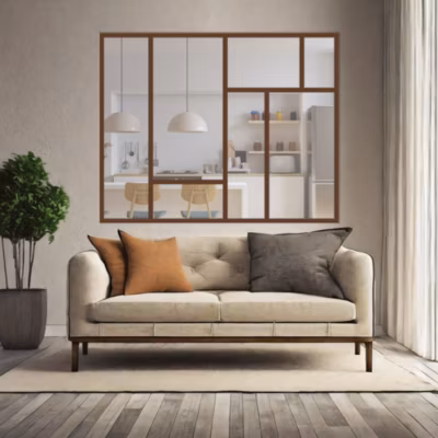 Verrière ArtDéco 7 – L x H : 170 x 125 cm – Laqué brun 2650 granité – vitrages inclus