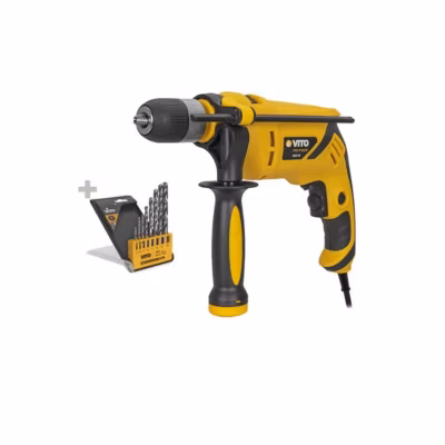 Perceuse à percussion 850W + Coffret de 8 Forets ACIER Diam 3 à 10mm Perçage – Vissage Haute Qualité VITO