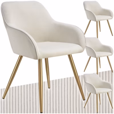 Chaise de salle à manger rembourrée en velours côtelé crème/or