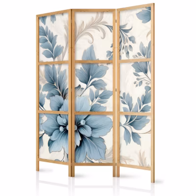 Paravent japonais – Fleurs turquoise dans une ambiance rétro – Ornements floraux