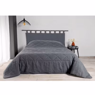 Jeté de lit en 100% lin (230×250 cm – Gris clair)