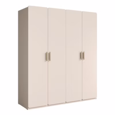 Armoire 4 portes AMALIE 179x210x57 cm  Coloris beige sable  Avec 3 étagères supplémentaires