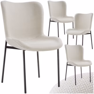 4 chaises rembourrées revêtement en tissu forme ergonomique noir/blanc