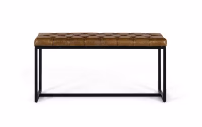 Banc avec assise rembourrée en cuir et pieds en fer