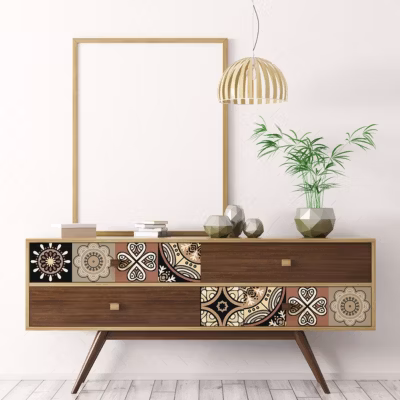 Stickers décoration Meuble – Sticker adhésif Cuisine Salon – 24 STICKERS CARREAUX DE CIMENT MEUBLE ILONA – 24stickers10x10cm