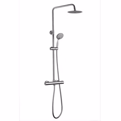 Colonne de douche thermostatique ronde extra-longue COLD TOUCH de 100-150 cm finition CHROME brillant en laiton Kibath