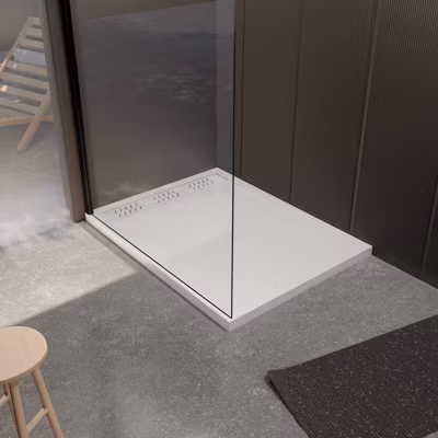 Receveur de douche en résine blanc 80x120x3 cm effet pierre granit + grille linéaire blanche mate