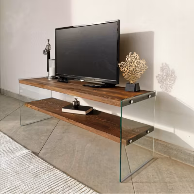 Meuble TV contemporain verre et bois 120 cm – JOY