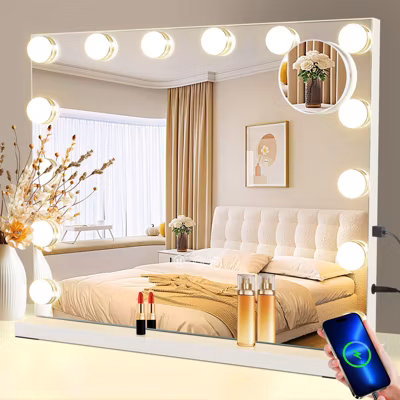 ZMH Miroir de maquillage LED 50x40cm avec intensité réglable et 3 modes de lumière colorée