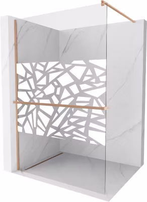 Mexen Kioto+ paroi de douche avec étagère Walk-in 140 x 200 cm, motif blanc, cuivre brossé – 800-140-121-65-85