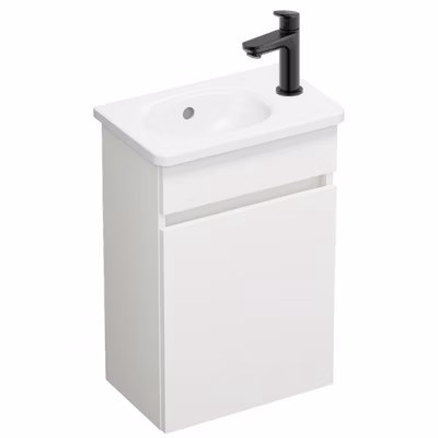 Pack meuble suspendu lave-mains BURGBAD Joline blanc mat + Robinet lave-mains eau froide Duravit Wave noir mat