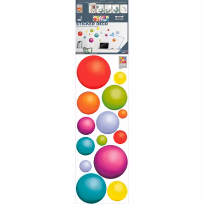 Sticker mural décoratif multicolore 68x24cm, balles grosses et petites, illustration colorée – Décoration murale pour la maison