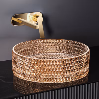 EMKE Vasque à Poser Ronde, 360 x 360 x 112 mm, Lavabo en Verre Or rose, Design Montage sur Comptoir