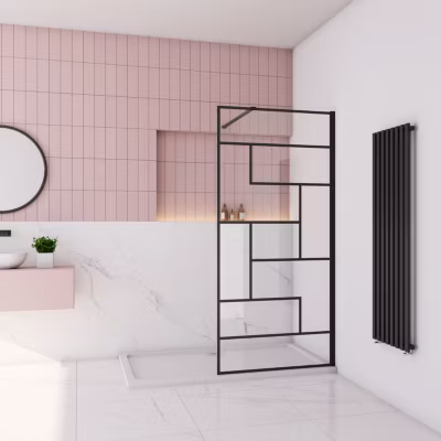 Paroi de douche 100x200cm avec barre de fixation carrée 140cm,8mm verre anticalcaire,style atelier -Noir mat