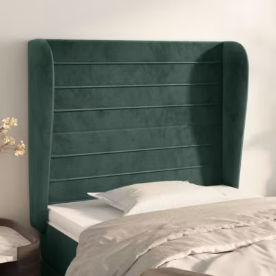 vidaXL Tête de lit avec oreilles Vert foncé 103x23x118-128 cm Velours3118141