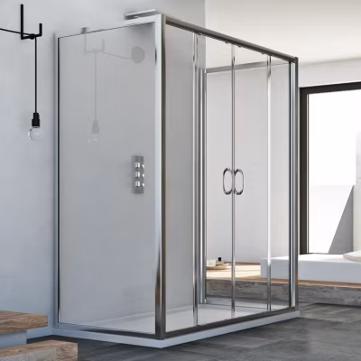 Cabine douche à trois côtés 70x140x70 CM H185 transparent modèle Replay Trio avec 2 portillons