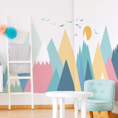 Stickers muraux enfants – Décoration chambre bébé – Autocollant Sticker mural géant enfant montagnes scandinaves NIVKA – 40x60cm