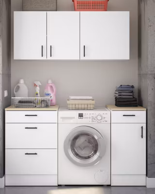 Ensemble de cuisine de modules coloris blanc brillant/chêne canadien