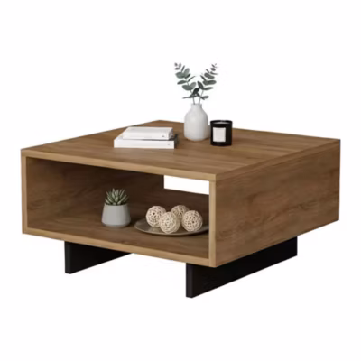 Table basse Hyadum, Table basse, Porte-revues pour canapé, Etagère de salon, 60x60h32 cm, Chêne et Anthracite