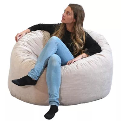 Pouf rond doux en velours côtelé BANANAIR 100 cm beige