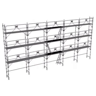 Echafaudage fixe de façade 128m² – Structure et planchers + Garde-corps – DUO128GC-SP