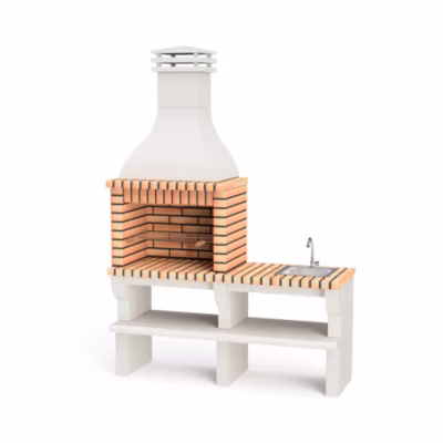 MOVELAR – Barbecue à bois et charbon Nevada Plus XL avec évier et robinet, 1 support latéral, Gris/Orange, 166x60x238 cm
