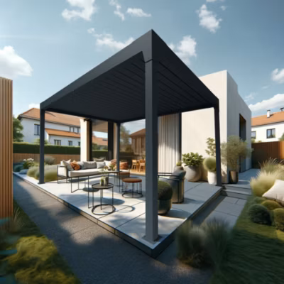 Pergola Bioclimatique AVANOA îlot 3,50×3,013 M Vérin à Télécommande (Gris anthracite)