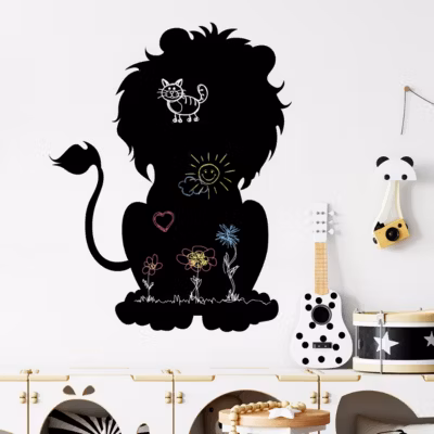 Sticker ardoise tableau noir – stickers muraux adhésif effaçable – SILHOUETTE LION – 135x105cm