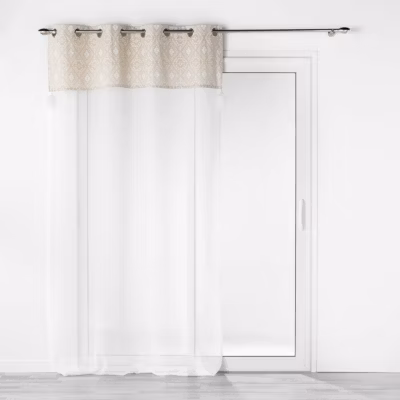 Voilage a oeillets 140 x 240 cm voile sablé + haut pompons Samira Blanc