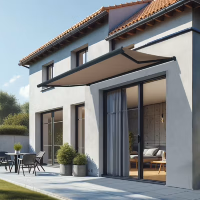 Store banne coffre intégral CINABRE 2,50×1,50 M (Manuel – Armature gris anthracite – Toile taupe)