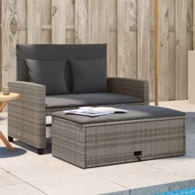ZMH Canapé De Jardin 2 Places Avec Coussins Gris Résine Tressée